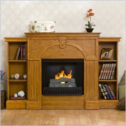 Southern Enterprises Marcus Plantation Oak Fireplace with Bookcases