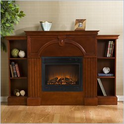 Southern Enterprises Marcus Classic Mahogany Fireplace with Bookcases