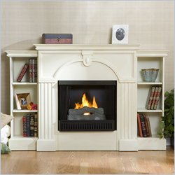 Southern Enterprises Marcus Antique White Fireplace with Bookcases