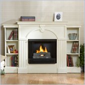 Southern Enterprises Marcus Antique White Fireplace with Bookcases