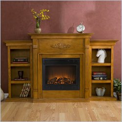 Southern Enterprises Tennyson Plantation Oak Fireplace with Bookcases