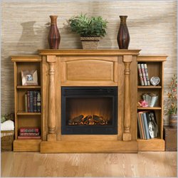 Southern Enterprises Sutter Plantation Oak Fireplace with Bookcases