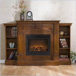 Southern Enterprises Sussex Brown Mahogany Bookcase Fireplace