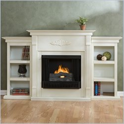 Southern Enterprises Tennyson Antique White Fireplace with Bookcases