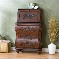 Southern Enterprises Walnut Carved Drop Front File Desk