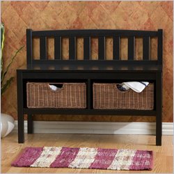 Southern Enterprises Black Bench with Brown Rattan Baskets Best Price