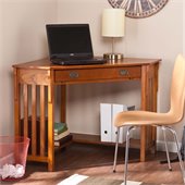 Southern Enterprises Corner Wood Laptop Desk in Mission Oak