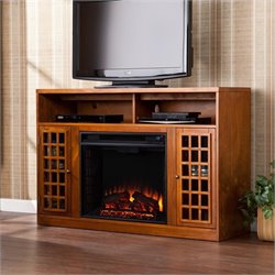 Southern Enterprises Narita Glazed Pine Media Console with Electric Fireplace
