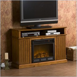 Southern Enterprises Kingsbury Glazed Pine Media Console with Electric Fireplace