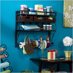Southern Enterprises Wall Mount Craft Storage Rack w/ Baskets Black
