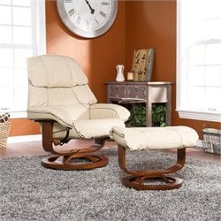 Southern Enterprises 46 Taupe Leather Recliner and Ottoman Set Best Price