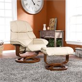 Southern Enterprises 46 Taupe Leather Recliner and Ottoman Set