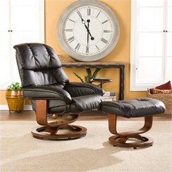 Southern Enterprises 46 Black Leather Recliner and Ottoman Set Best Price
