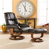 Southern Enterprises 46 Black Leather Recliner and Ottoman Set