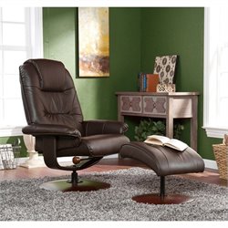 Southern Enterprises 43 Brown Leather Recliner and Ottoman Set Best Price