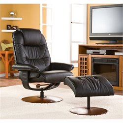 Southern Enterprises 43 Black Leather Recliner and Ottoman Set Best Price