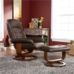 Southern Enterprises 39.5 Cafe Brown Leather Recliner and Ottoman Set Best Price