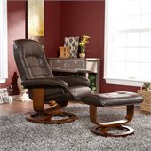 Southern Enterprises 39.5 Cafe Brown Leather Recliner and Ottoman Set