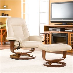 Southern Enterprises 39.5 Taupe Leather Recliner and Ottoman Set Best Price