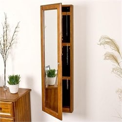 Southern Enterprises Oak Wall Curio-Jewelry Mirror