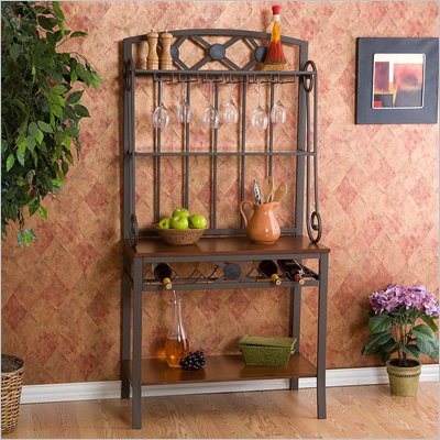 Southern Enterprises Decorative Bakers Rack with Wine Storage