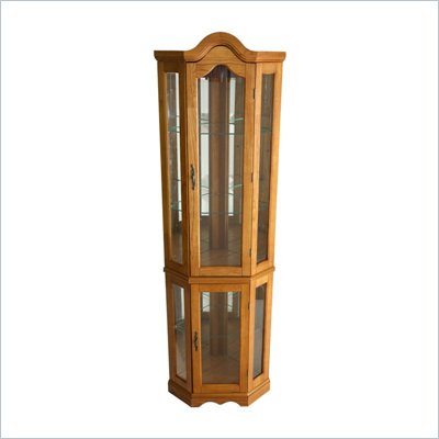 Southern Enterprises Golden Oak Lighted Corner Curio Cabinet