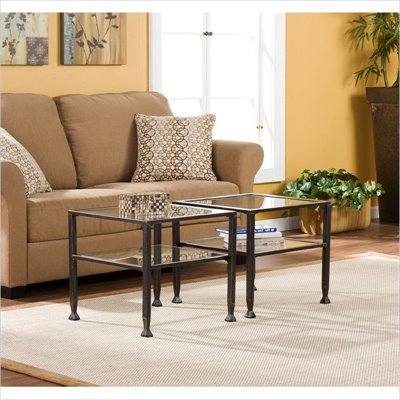 Southern Enterprises Black End Table with Glass Shelves