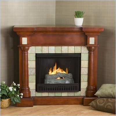 Southern Enterprises Slate Mahogany Wall to Corner Fireplace in Mahogany