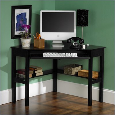 Southern Enterprises Corner Wood Computer Desk in Black