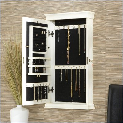 Southern Enterprises Imperial Wall Mount Locking Jewelry Armoire in Antique White
