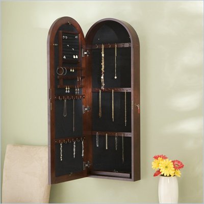 Southern Enterprises Arbor Wall Mount Locking Jewelry Armoire in Dark Cherry
