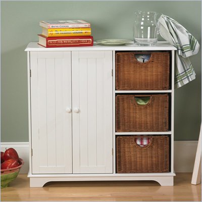 Southern Enterprises White Sideboard with Wicker Drawers