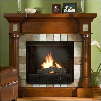 Southern Enterprises Slate Walnut Column Fireplace