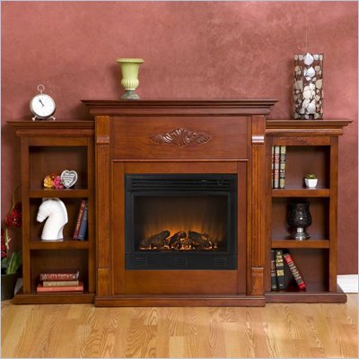 Southern Enterprises Tennyson Mahogany Free Standing Ventless Fireplace
