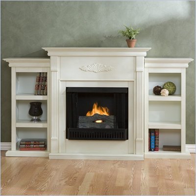 Southern Enterprises Tennyson Antique White Fireplace with Bookcases