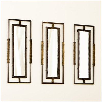 Southern Enterprises Metal Rattan 3 Piece Mirror Set