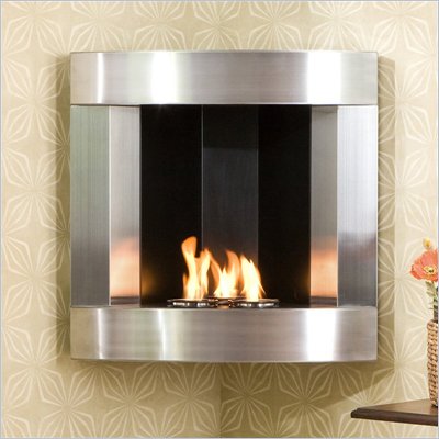 Southern Enterprises Stainless Steel Corner Wall Mount Gel Fuel Fireplace