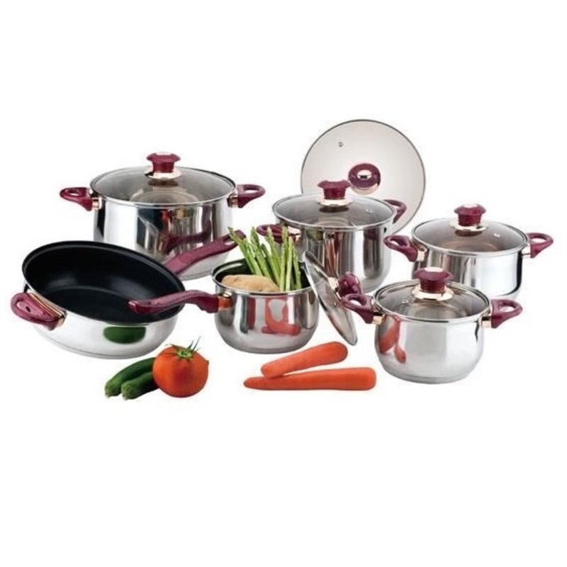 UPC 643700156310 product image for Alpine Cuisine 12 Piece Stainless Steel Cookware with Red Accents | upcitemdb.com