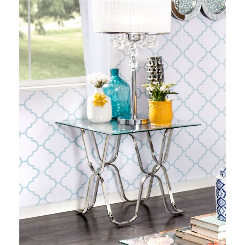 Furniture Of America Hobbs Square Glass Top End Table In Chrome