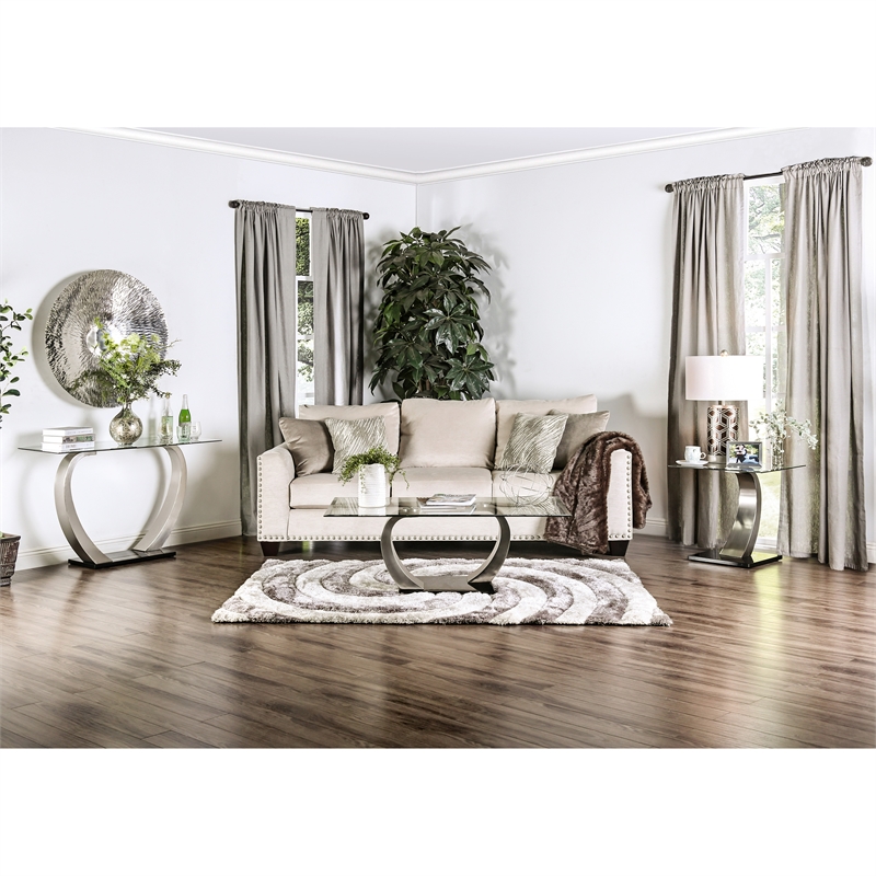 Furniture of America Navarre Steel Glass Console Table in Silver and Black