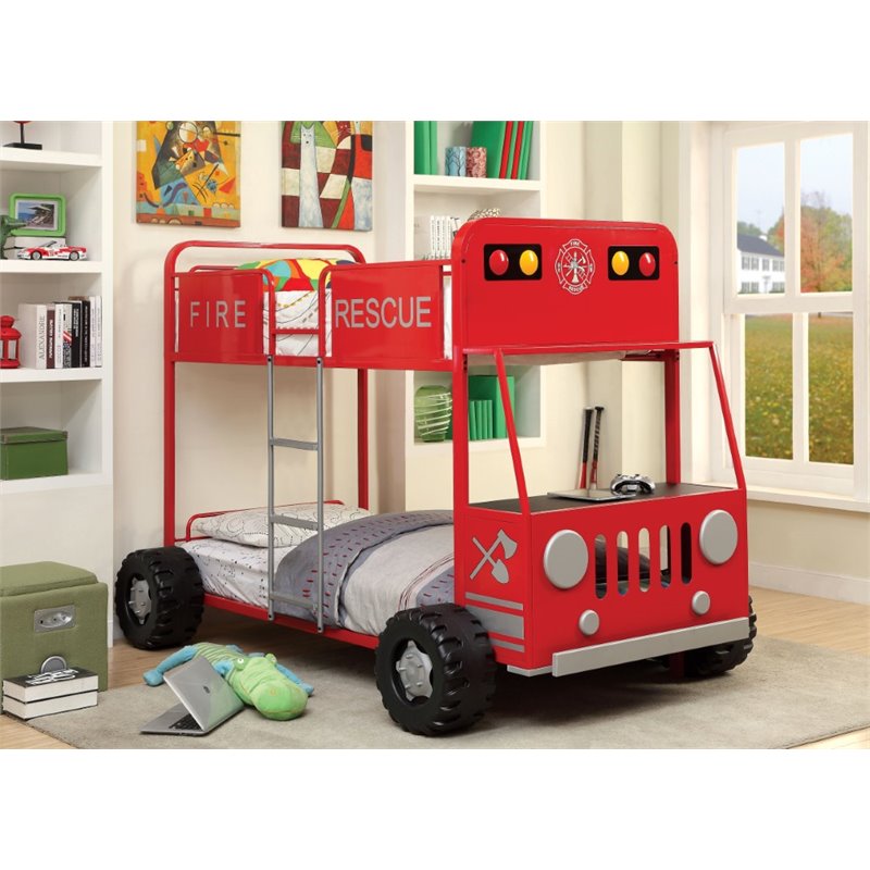 Furniture Of America Petar Twin Over Fire Truck Bunk Bed In Red