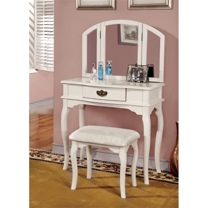 Furniture Of America Lizzingly Vanity Set With Stool In White