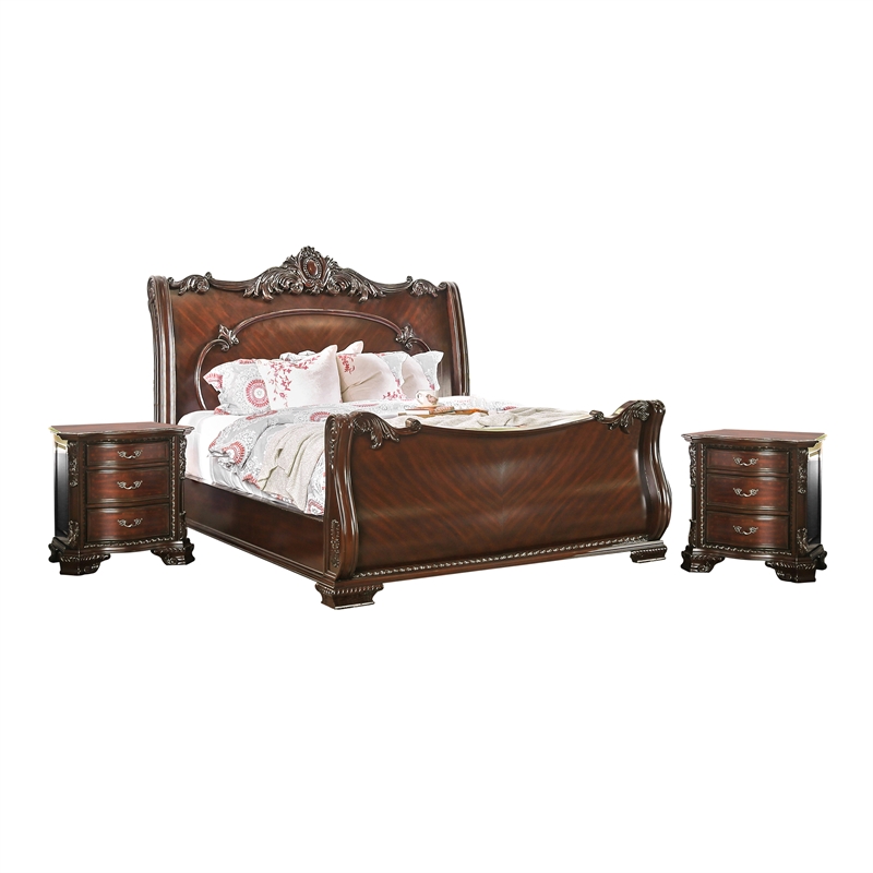 Foa Angelonia Pc Brown Cherry Solid Wood Bedroom Set Queen