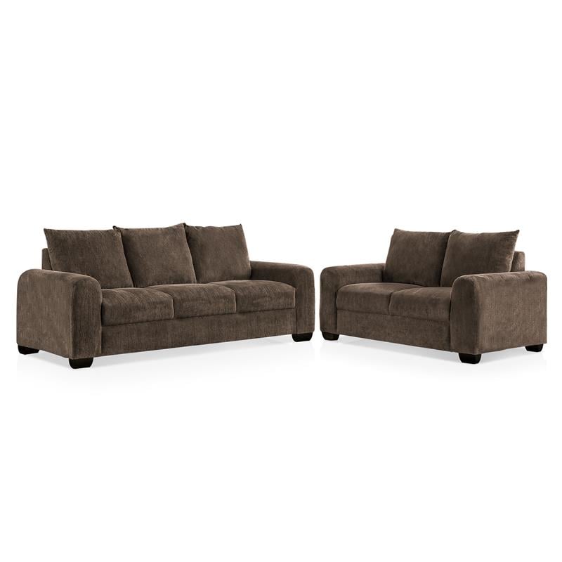 buste sectie Geruïneerd Furniture of America Pryna Contemporary Chenille 2-Piece Sofa Set in Brown