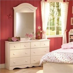 South Shore Summer Breeze Double Dresser and Mirror Set in White Wash