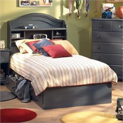 South Shore Summer Breeze Kids Twin Bookcase Storage Bed Set in Antique Blue Finish