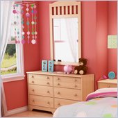 South Shore Newton Double Dresser and Mirror Set in Natural Maple
