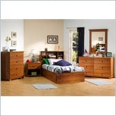 South Shore Sand Castle Kids Twin Wood Mates Storage Bed 5 Piece Bedroom Set in Sunny Pine
