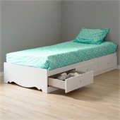 South Shore Crystal Twin Mates Storage Bed Frame Only in Pure White Finish