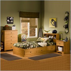 South Shore Brinley Kids Twin Wood Captain's Bed 4 Piece Bedroom Set in Florence Maple